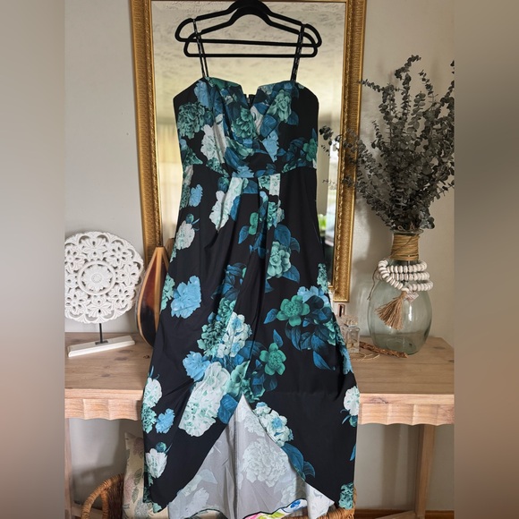Floral Black and Blue Women's Dress - Picture 1 of 5